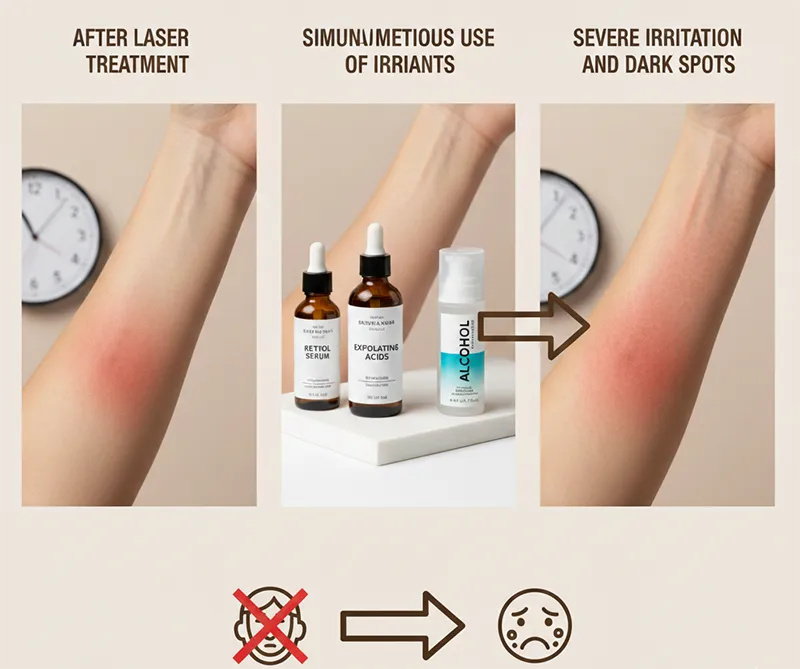 ایجاد لکه یا التهاب طولانی مدت در اثر استفاده همزمان چند محصول بعد از لیزر